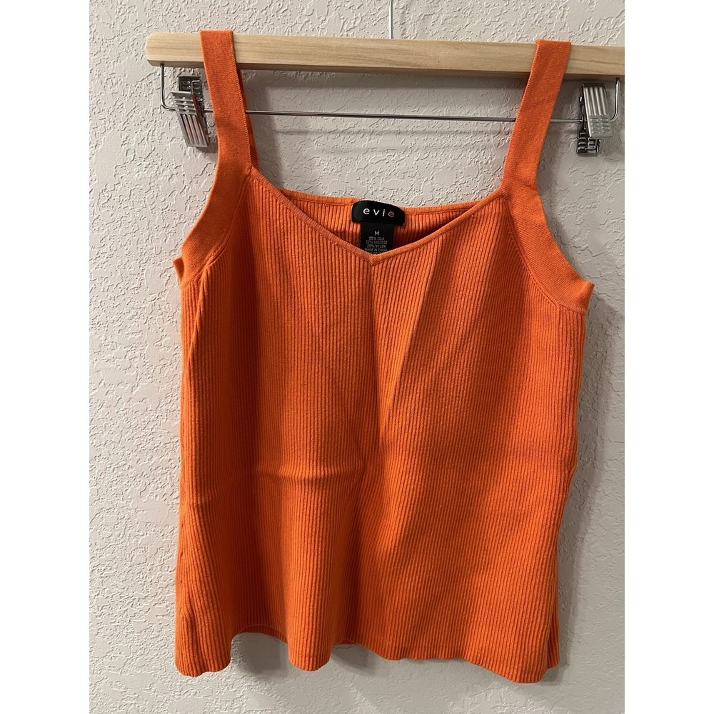 Vintage EVIE Silk And  Viscose Orange Ribbed Tank Top Size‎ M